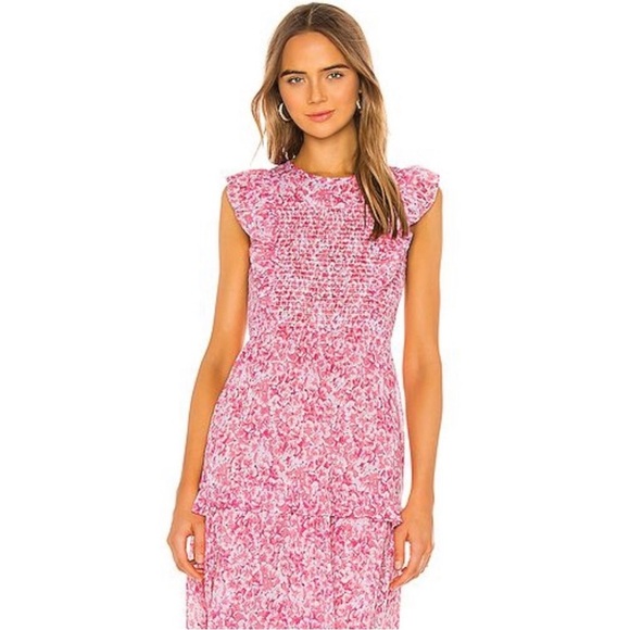 Tuckernuck Banjanan Iris Dress Clover Pink Floral Smocked Maxi Dress New Size XS - Picture 5 of 16